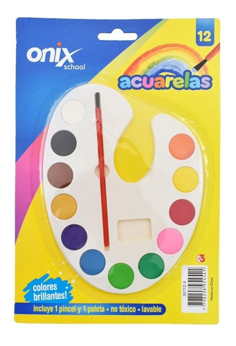 Acuarelas X12 Escolar Onix Bandeja Plastica + Pincel Pack X3