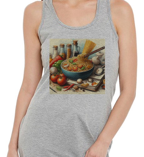 Musculosa Mujer Fideos Pasta Decora Resto Bar Cocina M2