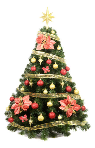 Arbol De Navidad Premium  1,30 M + Kit 36 Rojo Oro -  Me