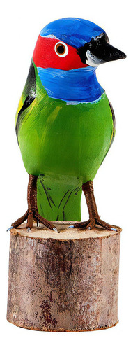 Escultura Madeira: Pássaro Saíra Sete Cores (450) Cor Verde