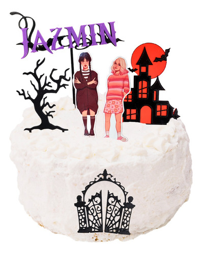 Adorno Torta Personalizada Merlina, Enid, Casa Halloween 