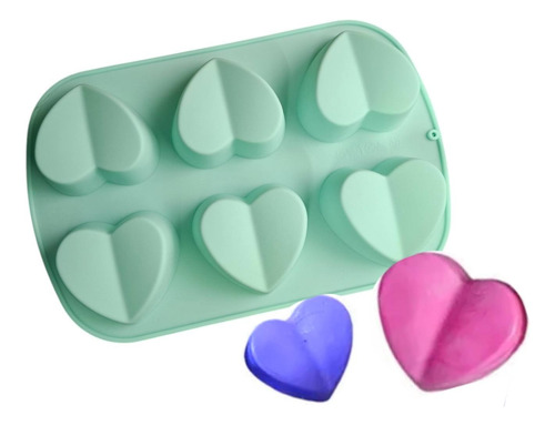 * Molde Silicon 6 Corazones Doblados Sn Valentin Choco Jabon