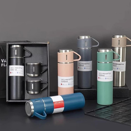 Termo De Acero Inoxidable 500ml Con Vasos Integrados Portáti