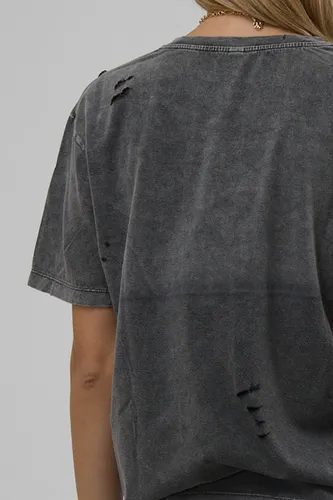 Remeron Algodón Lavada Con Roturas Estampa Acdc Scombro