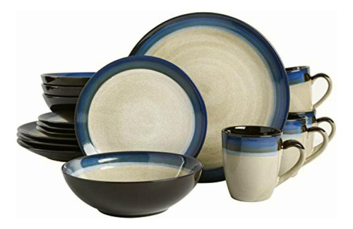 Gibson Couture Bands 16-piece Dinnerware Set, Blue And Cream
