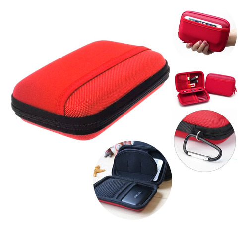 Estuche Organizador Portátil Funda Disco Duro Cables Memoria Color Rojo