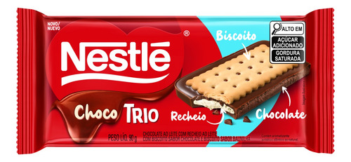 Chocolate ao Leite ao Leite com Biscoito de Chocolate e Baunilha Choco Trio Nestlé  pacote 90 g