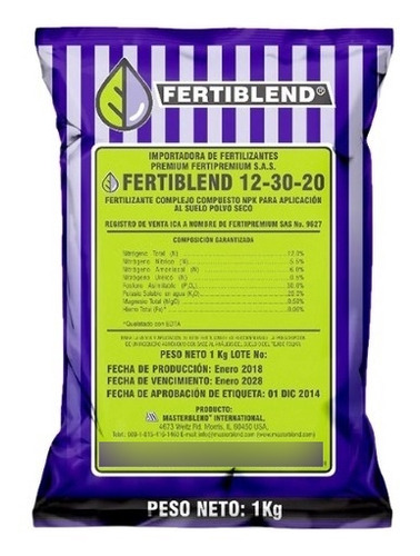 Fertilizante Fertiblend 12-30-20 Floración Y Cuajo De Frutos