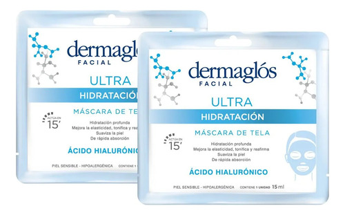 Pack 2 Dermaglós Ultra Hidratación Máscara De Tela Facial