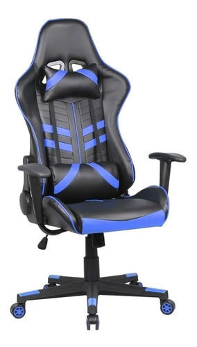 Silla Pc Gamer Profesional Base Plástico Pvc+ Almohada LG Color Negro/azul