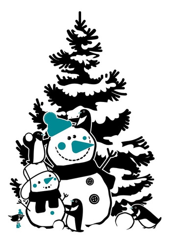 Sticker Decorativo Árbol Invierno Muñecos De Nieve Infantil