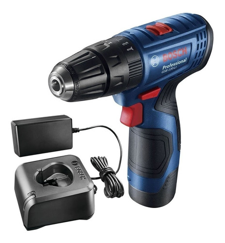 Imagen 3 de 4 de Taladro percutor atornillador inalámbrico de 10mm Bosch GSB 120-LI 12V + accesorios con maletín de transporte 127V/220V