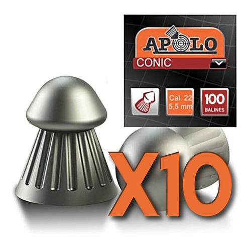 Imagen 2 de 10 de Pack X10 Balines Apolo Conic 5,5 Mm X100 Aire Comprimido