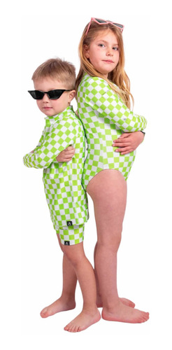 Imagen 4 de 4 de Short De Baño Lycra Uv Upf50+ Niñas Y Niños Ajedrez