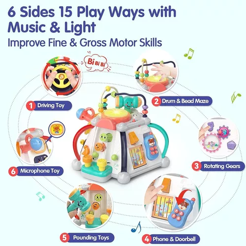BABYFUNY Juguetes para regalo de cumpleaños de niño de 1 año, juguetes de  cubo de actividades 15 en 1 para niños de 1 año, juguetes para bebés de 6 a