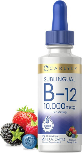 Vitamina B12 10,000mcg Carlyle 2 Fl Oz Vegano Hecho En Usa Sabor Berry
