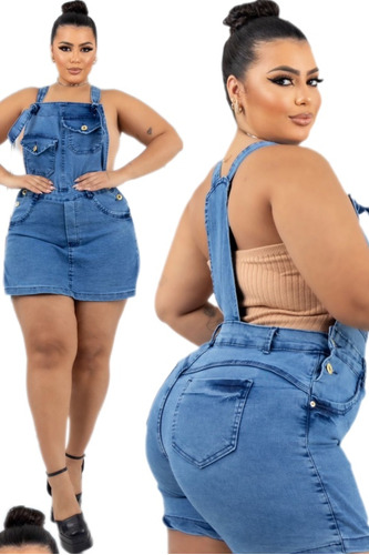 Macacão Plus Size Jeans Feminino Com Laycra Moda Luxery Novo