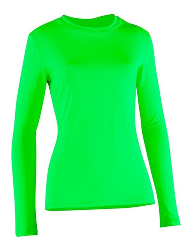 Camiseta Feminina Manga Longa Academia Proteção Uv50+ Neon