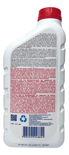Óleo De Motor Acdelco 5w-30 Dexos1tm Gen 3 100% Sintético