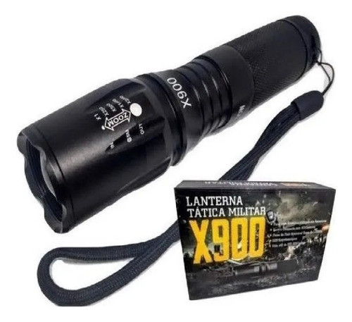 Lanterna Tática X900 Led 990000w Com Zoom E Red Sinalizador Completa C/ Case E Carregador De Bateria + Bateria Cor Da Lanterna Preto Cor Da Luz Led Branca