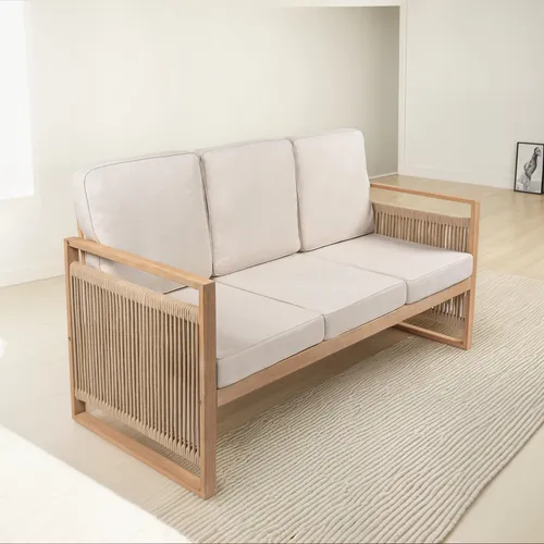 Sofá De 3 Asientos De Madera De Acacia Con Cojines Sfb1002a