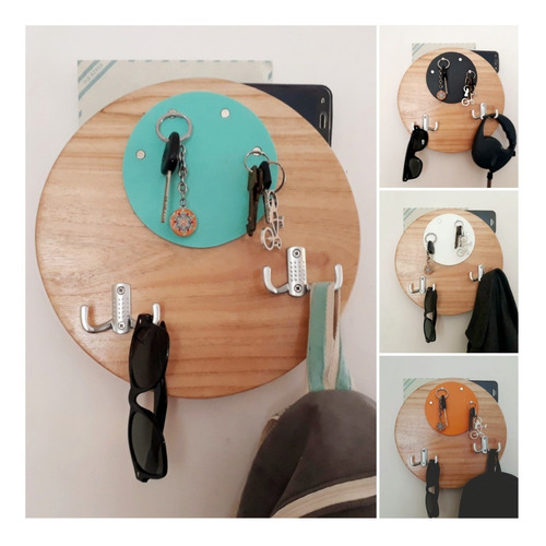 Imagen 6 de 9 de Organizador Perchero De Pared + Portallaves Magnético Madera