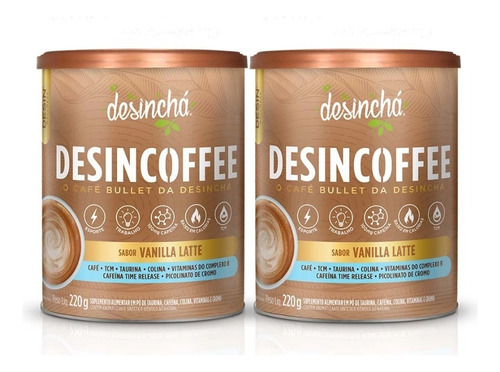 Café instantâneo bullet Desinchá Termo Coffee Solúvel vanilla latte sem glúten lata 220 g pacote x 2