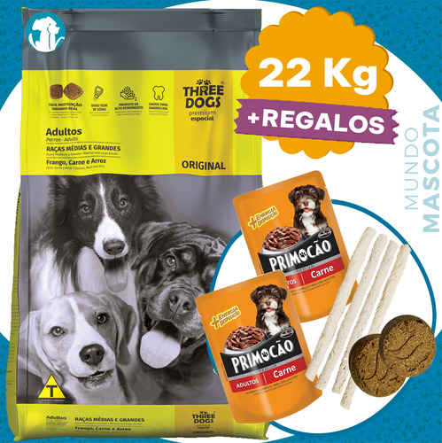 Alimento Perro Adulto Three Dogs Original 20 Kg + Regalo