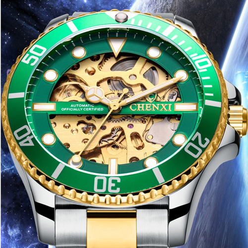 Reloj Mecánico Luminoso Chenxi Fashion Hollow Color Del Fondo Verde