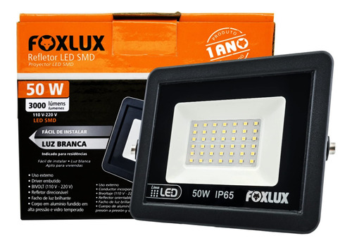 Refletor Led 6500k Foxlux Preto Bivolt 50w