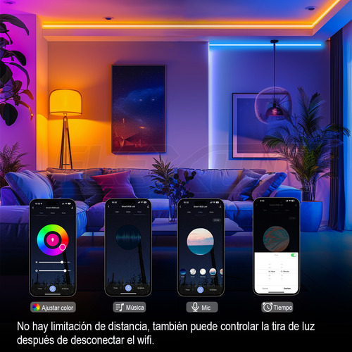 Flexluz Tiras De Neon 12.8M Wifi Flex Rgb Luz Compatible con Asistente de Voz Alexa Google Home y Siri Conexión Estable Control Remoto Sin Límites Para Cuarto Decoración De Interior