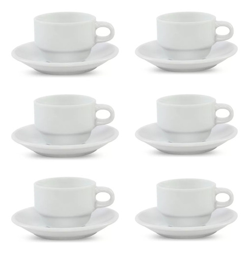 Set X 6 Pocillos Con Plato Cafe Color Blanco Porcelana 90cc