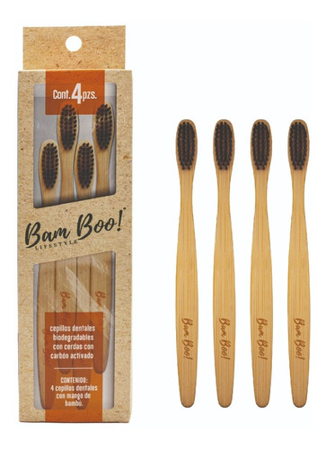 4 Pack Cepillo De Dientes Con Carbón Activado Bam Boo!