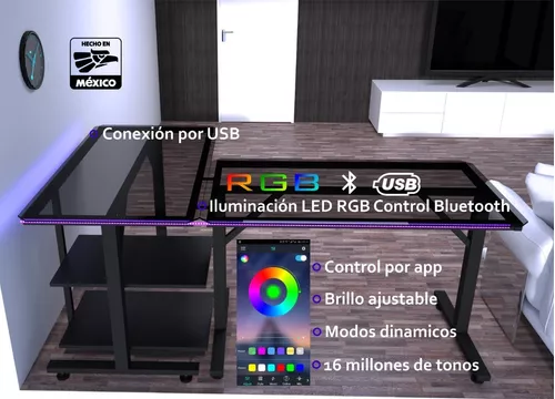 Escritorio Gamer En L Cts Ice Il Rgb Vidrio Pc Computadora