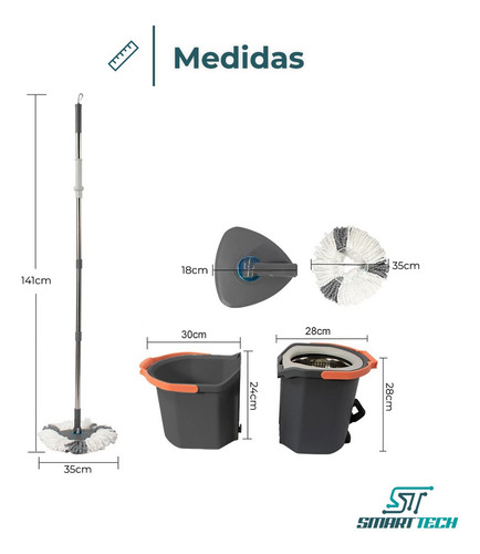 Balde Mopa Centrifuga 360 Escurridor Lampazo Trapeador LV-A03-2 Smart Tech Color Gris Oscuro