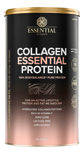 Suplemento em pó Essential Nutrition  Collagen Protein Collagen Protein Bodybalance colágeno Collagen Protein Bodybalance sabor  neutro em pote de 417.5mL