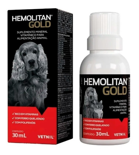 Hemolitan Gold Suplemento Vitamínico P/. Animais 30ml Vetnil