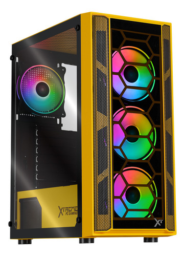 Gabinete Gamer XTREME PC GAMING Kronos Media Torre ATX 4 Fan ARGB Cristal Templado Amarillo