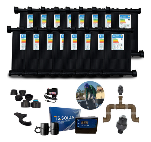 Aquecedor Solar Piscina 12 Placas 3mt Com Controlador E Valv
