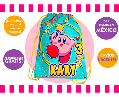 Kirby Morral Personalizado Fiestas Infantiles Dulceros 10 Pz