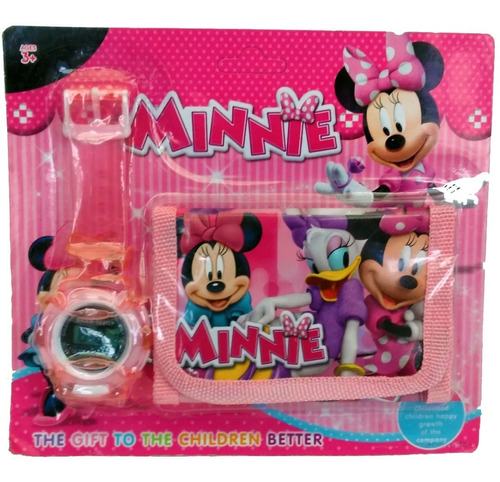 Combo Billetera Y Reloj De Minnie Mouse Color de la correa Rosa Color del bisel Rosa Color del fondo Rosa