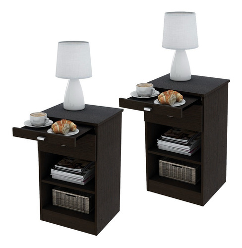 Imagen 3 de 10 de Mesa De Luz De Melamina Con Desayunador Y Estante Blanco