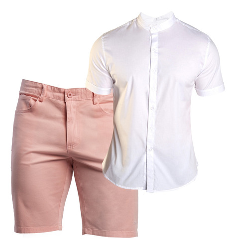 Bermuda De Gabardina Y Camisa Blanca Para Hombre Outfit 
