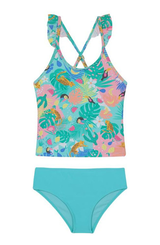 Traje De Baño Niña Tankini Uv30+ H2o Wear Verde C/vuelos