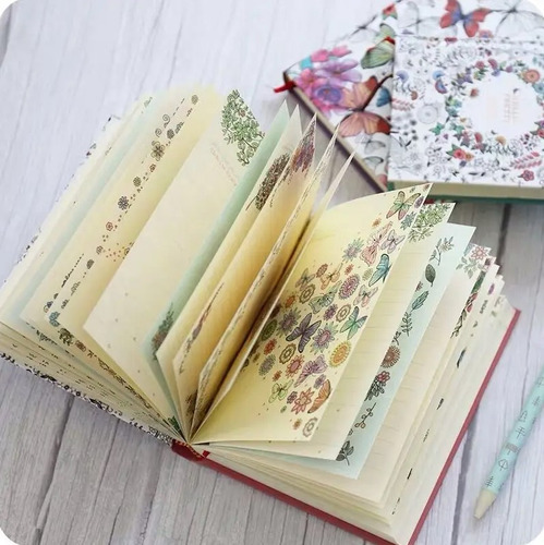Diario Ilustrado Cuaderno Tapa Dura Flores Hojas Y Mariposas