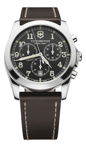 Reloj Victorinox Infantry Cronógrafo 241567 Caja 40 Mm Correa Café Bisel Plateado Fondo Negro
