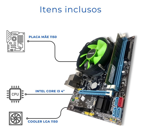 Kit Processador I3 4160 + Placa Mãe + Cooler