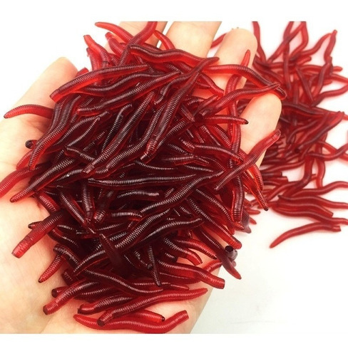 100 Minhoca Aromatizada Larva Silicone Pesca Carpa Bagre Top Cor Vermelho