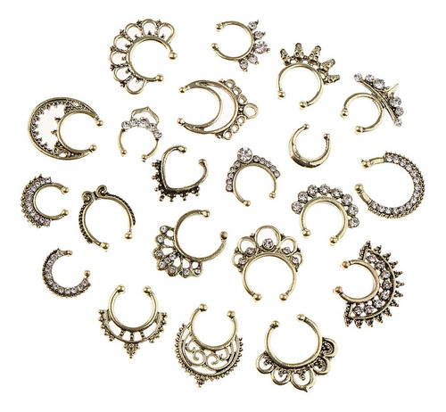 21 Piezas De Cristal Falso Septum Clicker Anillo De Nariz No