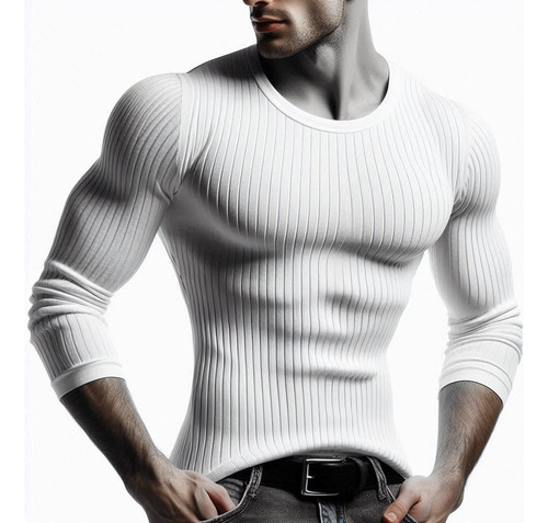 Playera Hombre Manga Larga Ribb Slim Fit